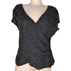 Vintage Silk Beaded Ruched Top Large Y2K 90s Glam Celestial Witchy Whimsigoth‎